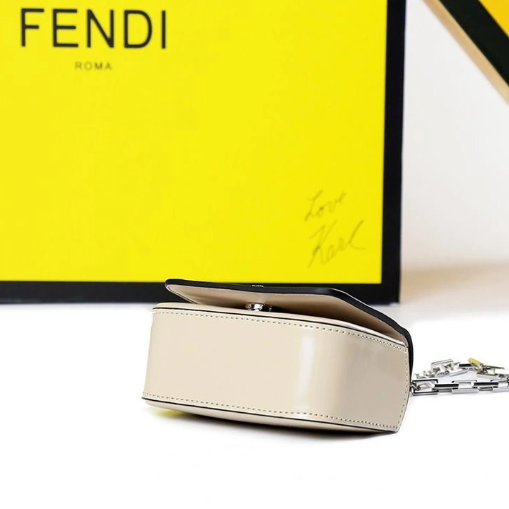 Affordable HOT Fendi Bag Calf Beige In F Leather Nano 0806